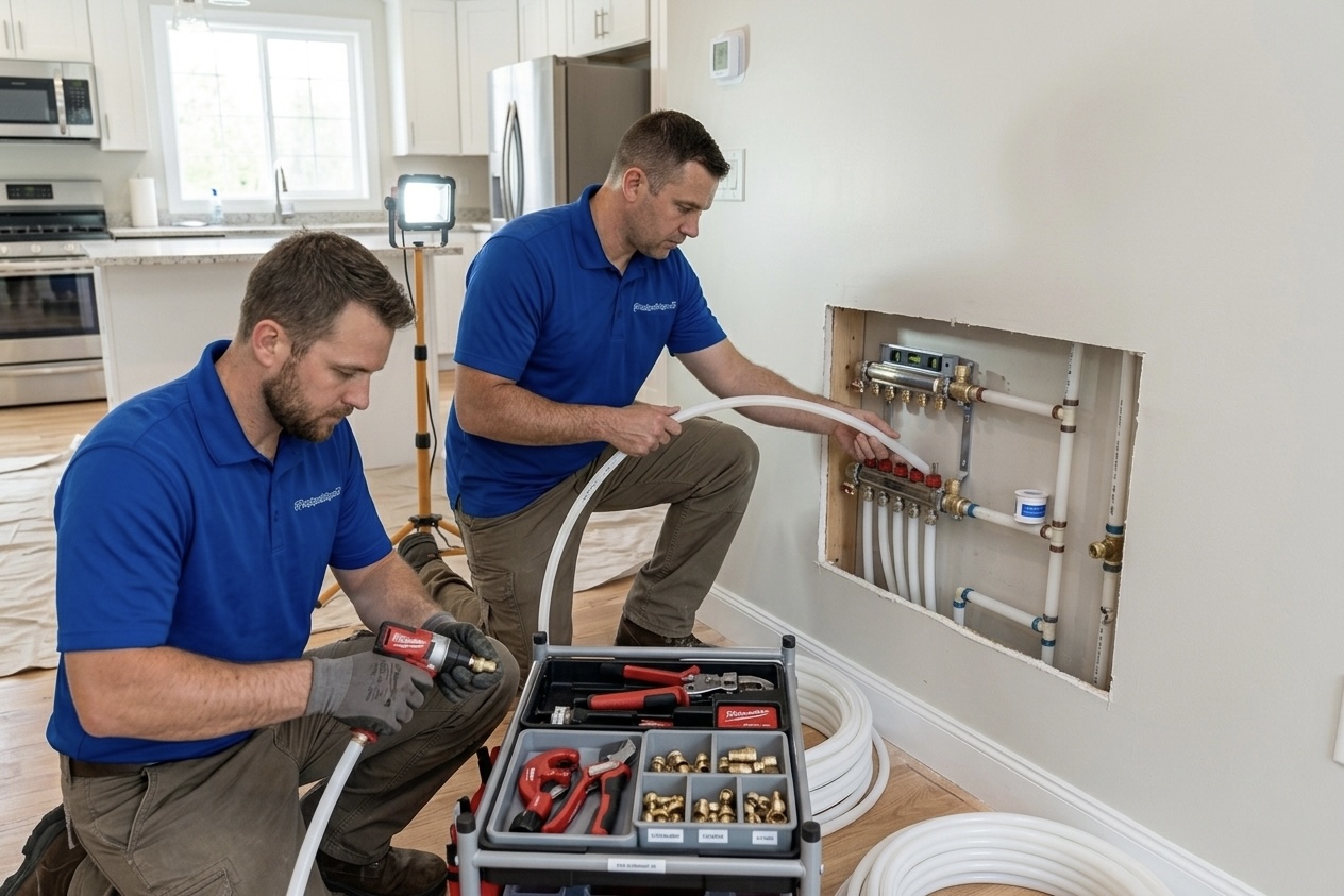 Whole-home repiping installation inside a residential home