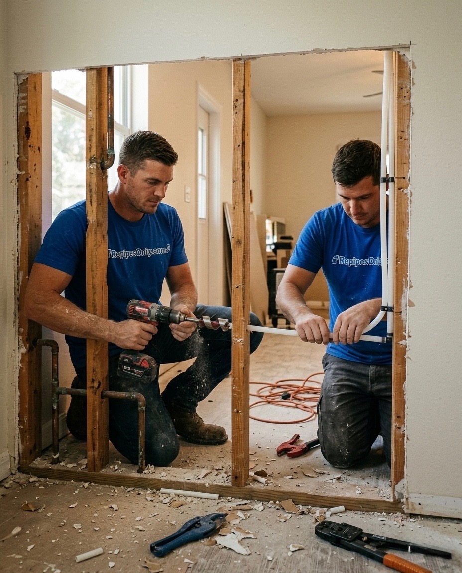Whole-home repiping installation with new PEX or copper plumbing pipes